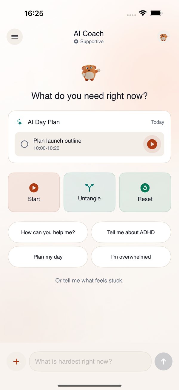 FocusLab AI coach welcome screen on iPhone.